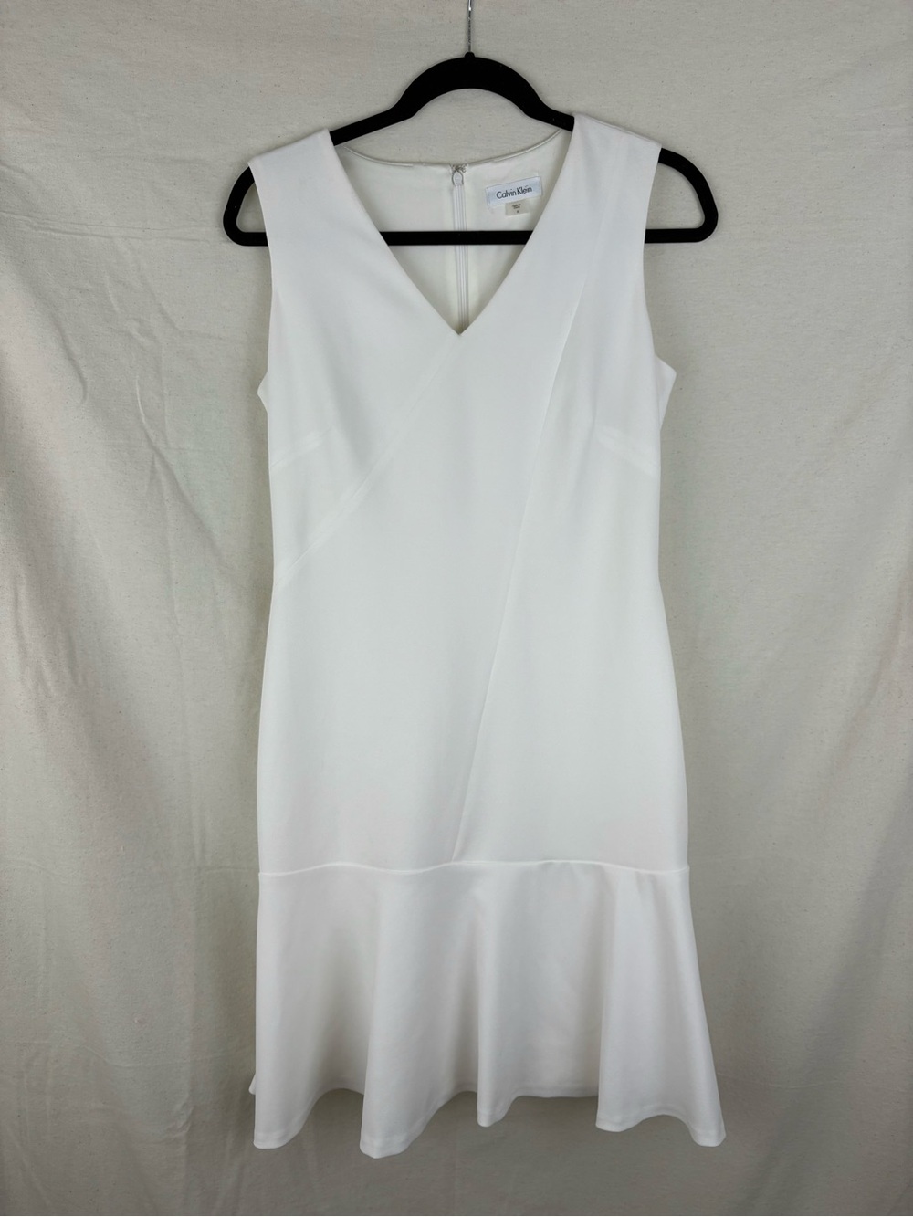 Calvin Klein White V-Neck Flounce Hem Midi Bridal Dress 6